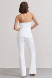 Kehlani White High Waist Flared Tailored Trousers