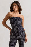Elliana Black Polka Dot Strapless Button Front Tailored Top