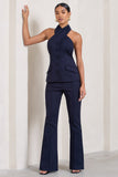 Kehlani Navy High Waist Wide Leg Trousers