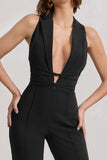 Darcy Black Plunge Neck Tailored Jumpsuit With Tie Detail
