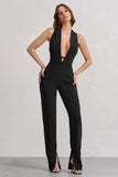 Darcy Black Plunge Neck Tailored Jumpsuit With Tie Detail
