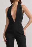 Darcy Black Plunge Neck Tailored Jumpsuit With Tie Detail