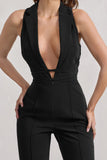 Darcy Black Plunge Neck Tailored Jumpsuit With Tie Detail