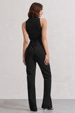 Darcy Black Plunge Neck Tailored Jumpsuit With Tie Detail