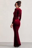 Fay Berry Velvet Corset Style Knot Maxi Dress