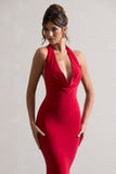 Milani Red Backless Cowl Neck Fishtail Maxi Dress