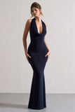 Milani Navy Backless Cowl Neck Fishtail Maxi Dress