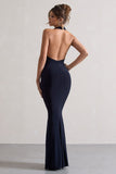 Milani Navy Backless Cowl Neck Fishtail Maxi Dress
