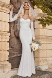Aniyah White Lace Bandeau Neckline Corset Fishtail Maxi Dress With Sheer Sleeves