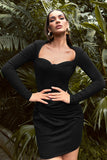 Corelle Black Long Sleeve Sweet Heart Twist Detail Mini Dress