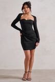 Corelle Black Long Sleeve Sweet Heart Twist Detail Mini Dress