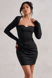 Corelle Black Long Sleeve Sweet Heart Twist Detail Mini Dress