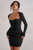 Corelle Black Long Sleeve Sweet Heart Twist Detail Mini Dress