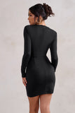Corelle Black Long Sleeve Sweet Heart Twist Detail Mini Dress