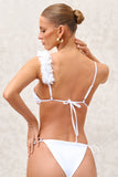 Cassia White Triangle Flower Trimmed Bikini Top