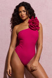 Octavias Dark Pink One-Shoulder Floral Swimsuit