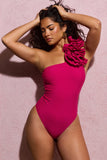 Octavias Dark Pink One-Shoulder Floral Swimsuit