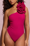 Octavias Dark Pink One-Shoulder Floral Swimsuit