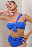 Bowline Blue One Shoulder Knotted Bikini Top