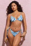 Sweep Blue Porcelain Print Beaded String Bikini Bottoms