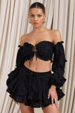 Postcard Black Lace Bardot Puff-Sleeved Crop Top