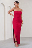 Manon Red Sweetheart Bandeau Maxi Dress With Thigh Split