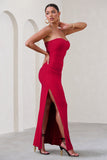 Manon Red Sweetheart Bandeau Maxi Dress With Thigh Split