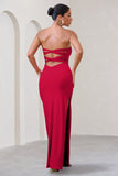 Manon Red Sweetheart Bandeau Maxi Dress With Thigh Split