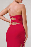 Manon Red Sweetheart Bandeau Maxi Dress With Thigh Split