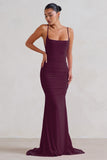 Adele Plum Backless Ruched Fishtail Cami Maxi Dress