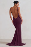 Adele Plum Backless Ruched Fishtail Cami Maxi Dress