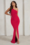 Lilou Red One Shoulder Wrap Skirt Maxi Dress