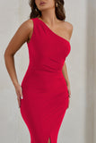 Lilou Red One Shoulder Wrap Skirt Maxi Dress