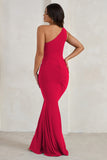 Lilou Red One Shoulder Wrap Skirt Maxi Dress