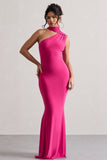 Capucine Pink One Shoulder Draped Maxi Dress
