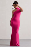 Capucine Pink One Shoulder Draped Maxi Dress