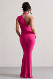 Capucine Pink One Shoulder Draped Maxi Dress