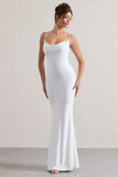 Francoise White Cowl Neck Backless Maxi Dress With Lace Insert