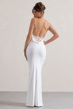 Francoise White Cowl Neck Backless Maxi Dress With Lace Insert