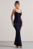Francoise Navy Cowl Neck Backless Maxi Dress With Lace Insert