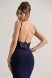 Francoise Navy Cowl Neck Backless Maxi Dress With Lace Insert