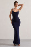 Francoise Navy Cowl Neck Backless Maxi Dress With Lace Insert