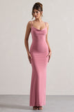 Francoise Blush Cowl Neck Backless Maxi Dress With Lace Insert