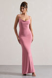 Francoise Blush Cowl Neck Backless Maxi Dress With Lace Insert