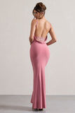 Francoise Blush Cowl Neck Backless Maxi Dress With Lace Insert