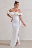 Esmeralda White Structured Statement Bardot Maxi Dress