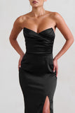 Coraline Black Strapless Maxi Dress With Split