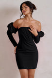 Laurie Black Bardot Puff Long Sleeve Mini Dress
