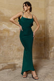 Flute Bottle Green Bodycon Maxi Dress With Ruched Ruffled Back