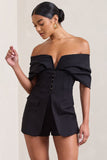 Damsel Black Cotton-Blend Corset Bardot Playsuit
